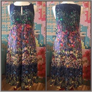 NWT Maeve Silk Navy Floral Midi Keyhole Dress